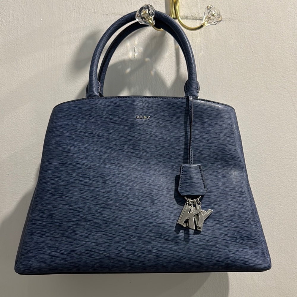 DKNY Paige Medium Blue Satchel with Silver DKNY Hardware